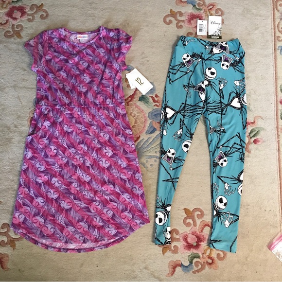 NWT Lularoe Nightmare Before Christmas Mae Dress +NWT Lularoe Nightmare Leggings - Picture 1 of 12